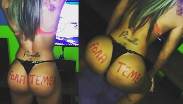 0qNARnm Pâmella protestou escrevendo "fora temer" na bunda